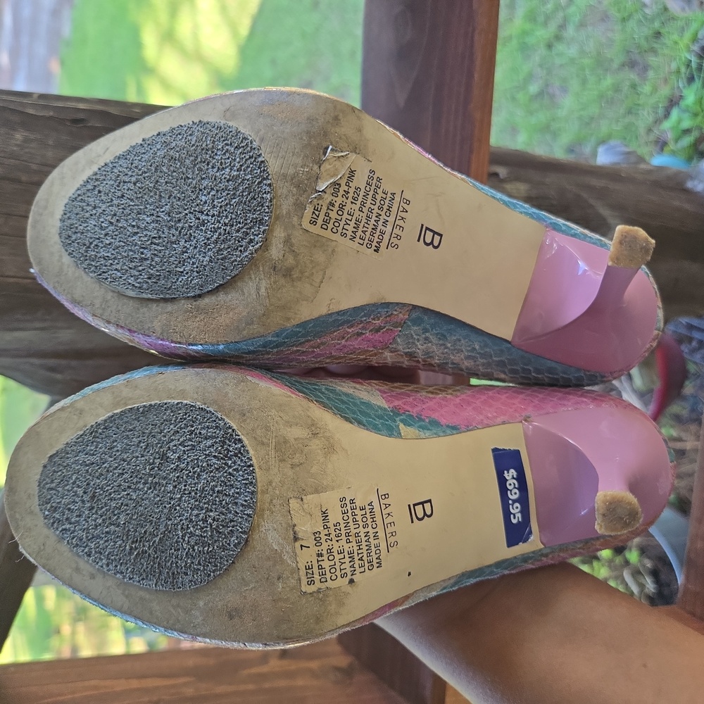 Baker's Princess Pastel Pink And Blue Snakeskin Leather Peep Toe High Heel - Picture 9 of 13